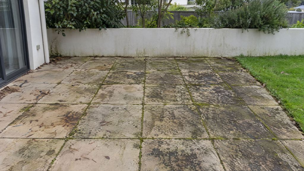 Patio before cleaning